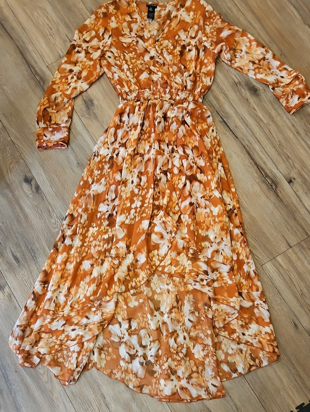 EUC Kate And Lily Orange Floral Front Wrap Maxi Dress, High Low Sz 10